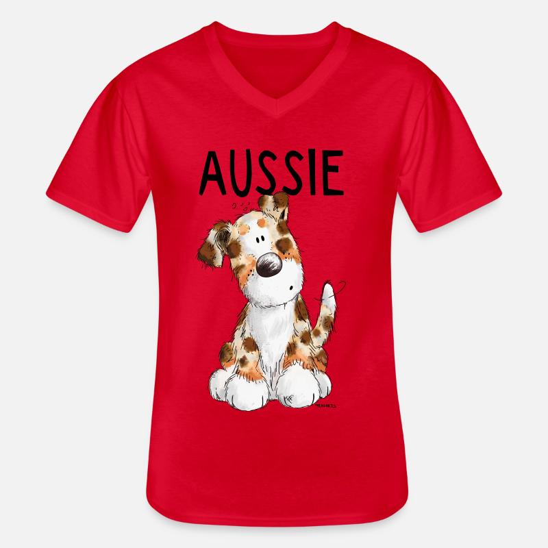 Fröhlicher Aussie - Australian Shepherd - Geschenk - Männer-T-Shirt mit V-Ausschnitt - Rot