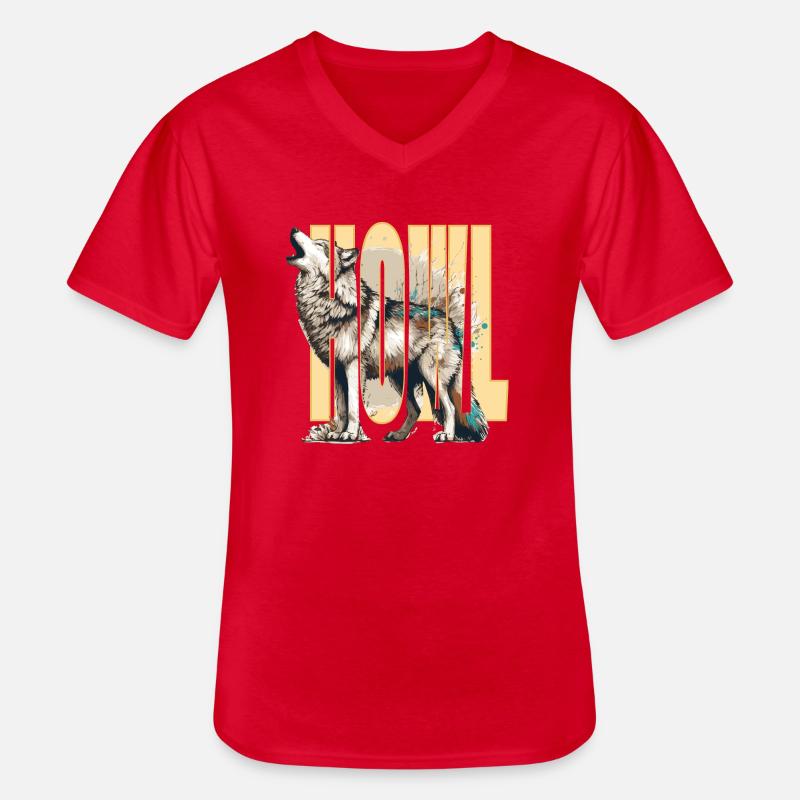 Heulender Wolf - Männer-T-Shirt mit V-Ausschnitt - Rot