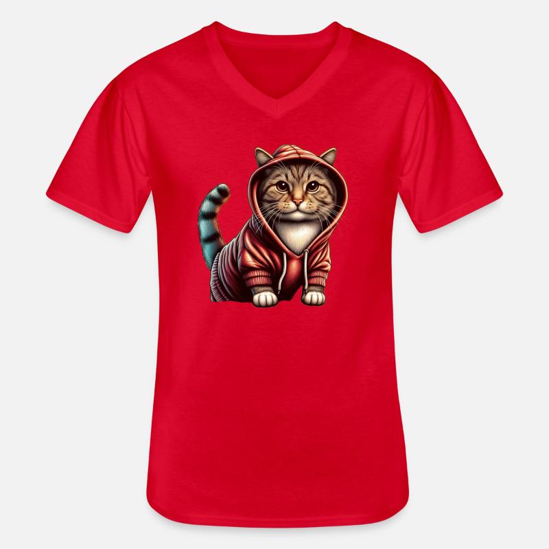 Niedliches Kätzchen mit Kapuzenpullover - Männer-T-Shirt mit V-Ausschnitt - Rot