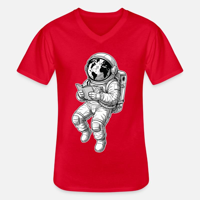 Astronaut Reading Space Earth - Männer-T-Shirt mit V-Ausschnitt - Rot