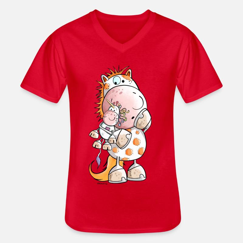 Pferd mit Einhorn Kuscheltier Cartoon  - Männer-T-Shirt mit V-Ausschnitt - Rot