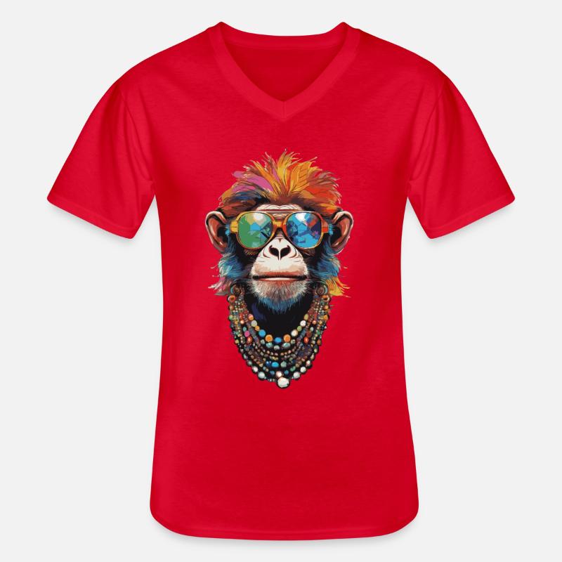 Bunter Affe - Männer-T-Shirt mit V-Ausschnitt - Rot
