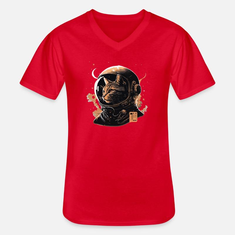 spacecat beige vector - Männer-T-Shirt mit V-Ausschnitt - Rot