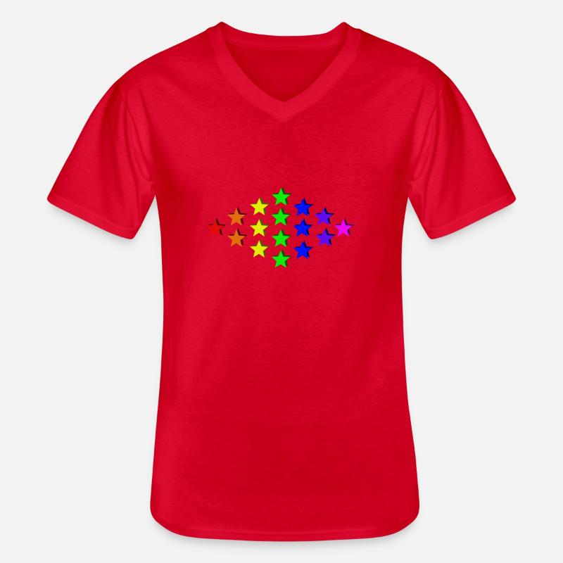 Sterne bunt Regenbogen Geschenkidee - Männer-T-Shirt mit V-Ausschnitt - Rot