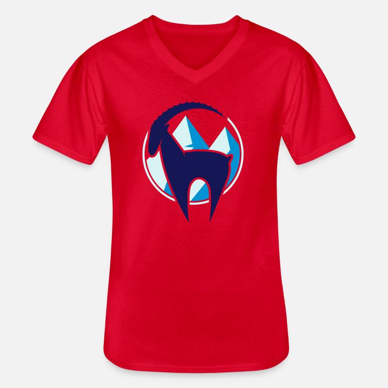 Steinbock und Gebirge Button - Männer-T-Shirt mit V-Ausschnitt - Rot