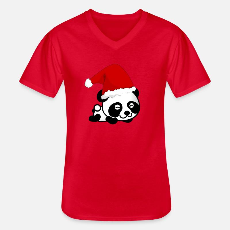 Weihnachtspanda, Panda, Weihnachten - Männer-T-Shirt mit V-Ausschnitt - Rot