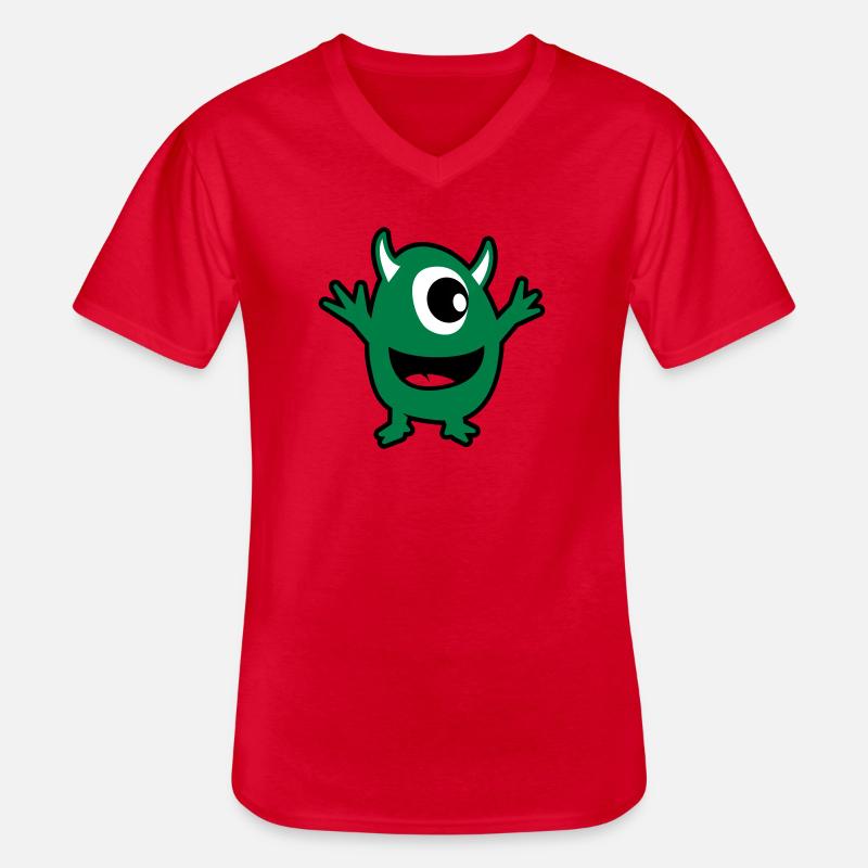 grönt monster - T-shirt med V-ringning herr - röd