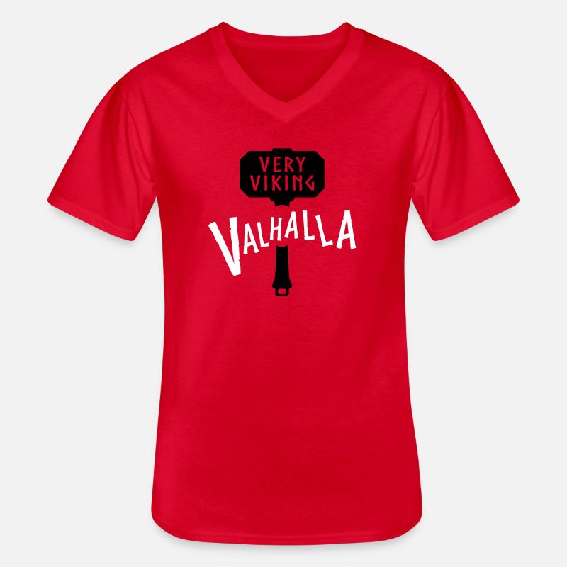 Walhalla Nordisches Krieger-Emblem - Männer-T-Shirt mit V-Ausschnitt - Rot