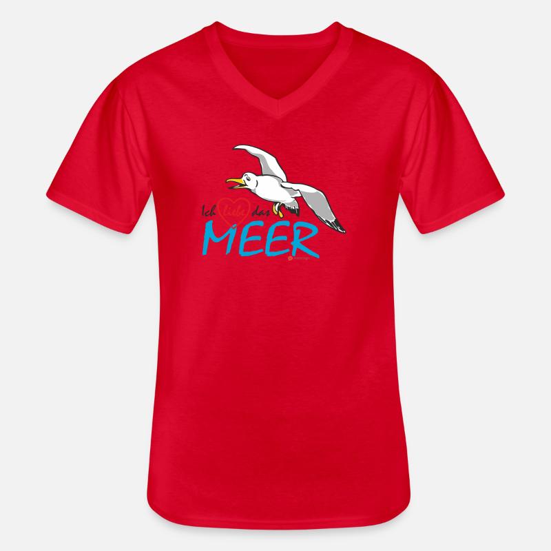 Möwe, Ich liebe das Meer - Männer-T-Shirt mit V-Ausschnitt - Rot