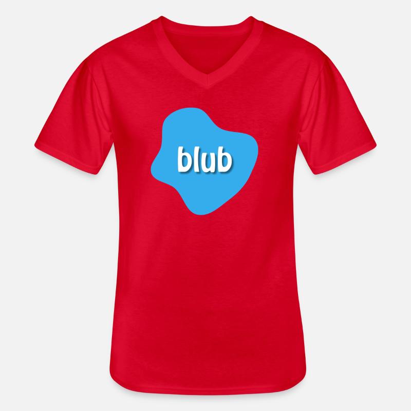 Text "blub" auf blauem Fleck, Klecks - Männer-T-Shirt mit V-Ausschnitt - Rot