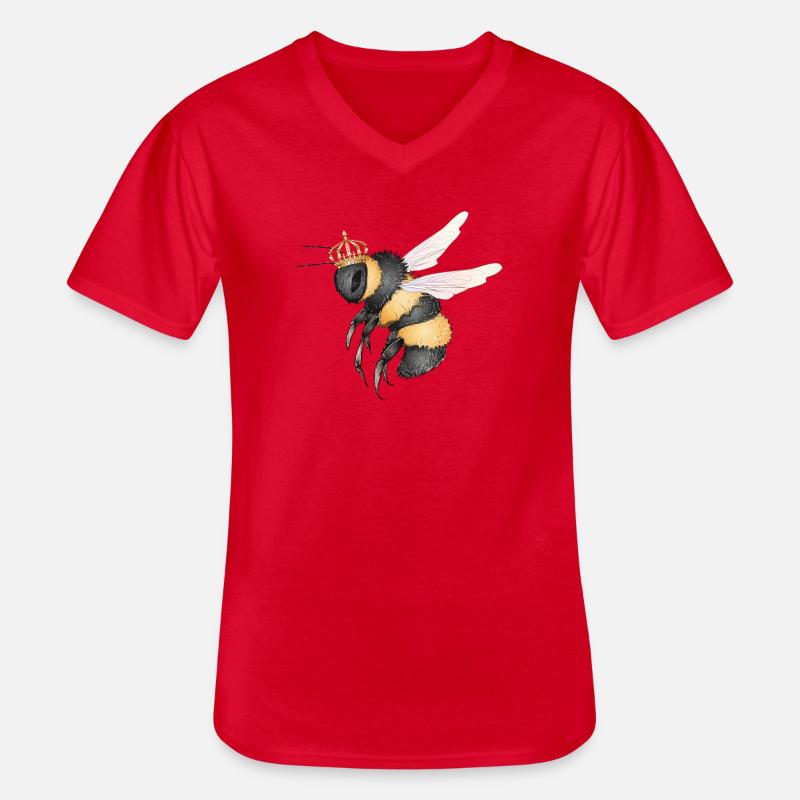 Zeichnung einer fliegenden Hummel mit Krone - Männer-T-Shirt mit V-Ausschnitt - Rot