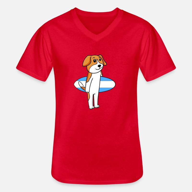 Surfboard Hund Beagle Surfen Geschenk - Männer-T-Shirt mit V-Ausschnitt - Rot