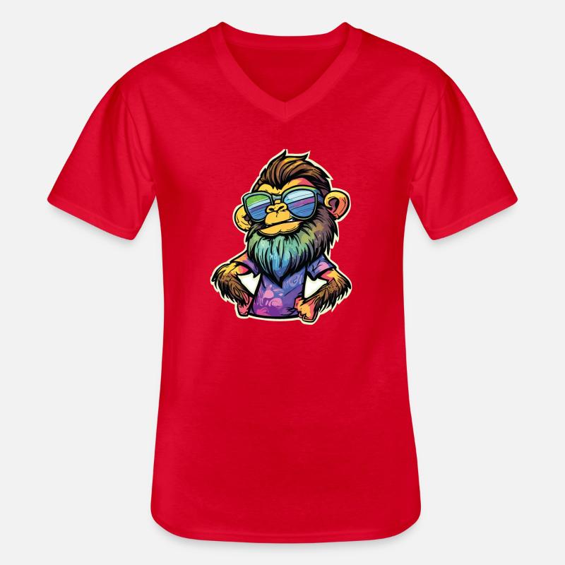 Funky Affe - Männer-T-Shirt mit V-Ausschnitt - Rot