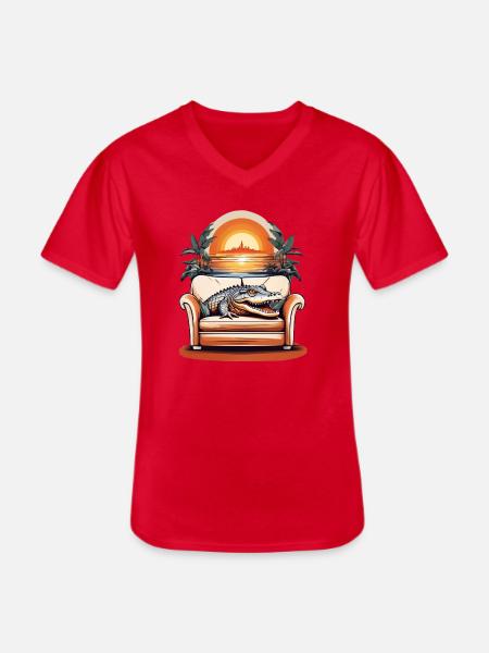 Alligator on sofa - Men's V-Neck T-Shirt - red