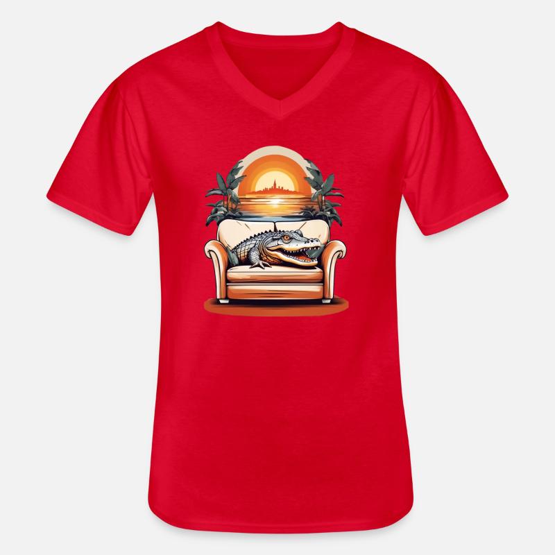 Alligator auf Sofa - Männer-T-Shirt mit V-Ausschnitt - Rot