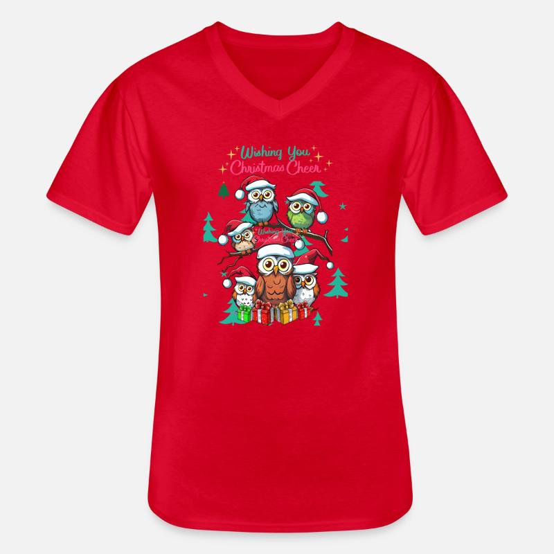 Festliche Eule Weihnachtsstimmung Design - Männer-T-Shirt mit V-Ausschnitt - Rot