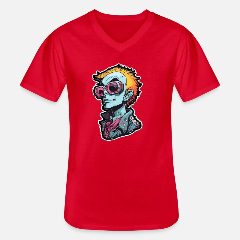 Blauer Punk mit Neon Goggles - Männer-T-Shirt mit V-Ausschnitt - Rot