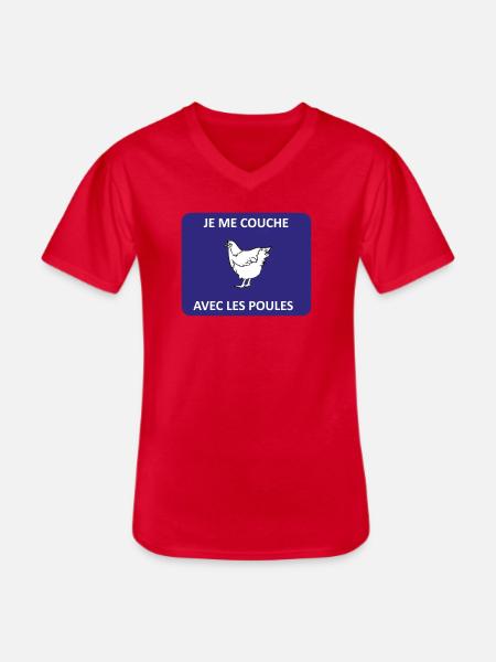 Jeg går i seng med hønsene - Klassisk herre T-shirt med V-udskæring - rød