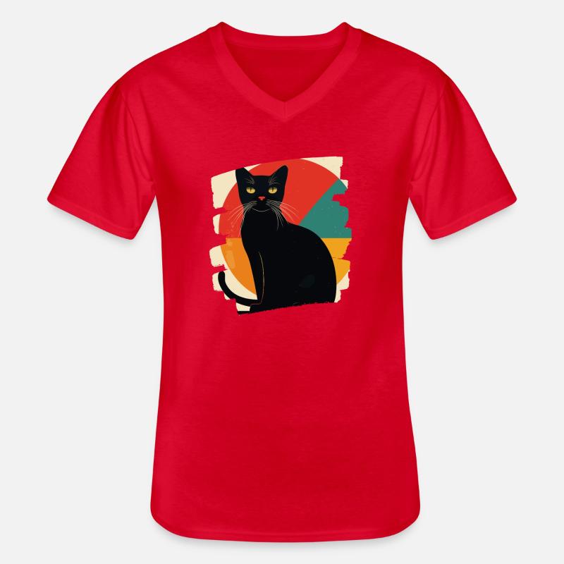Schwarze Katze Retro - Männer-T-Shirt mit V-Ausschnitt - Rot