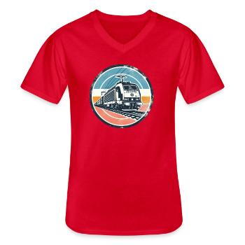 E-Lok mit Güterzug - Männer-T-Shirt mit V-Ausschnitt - Rot - Vorne - AI Model Male 185 light (185cm)