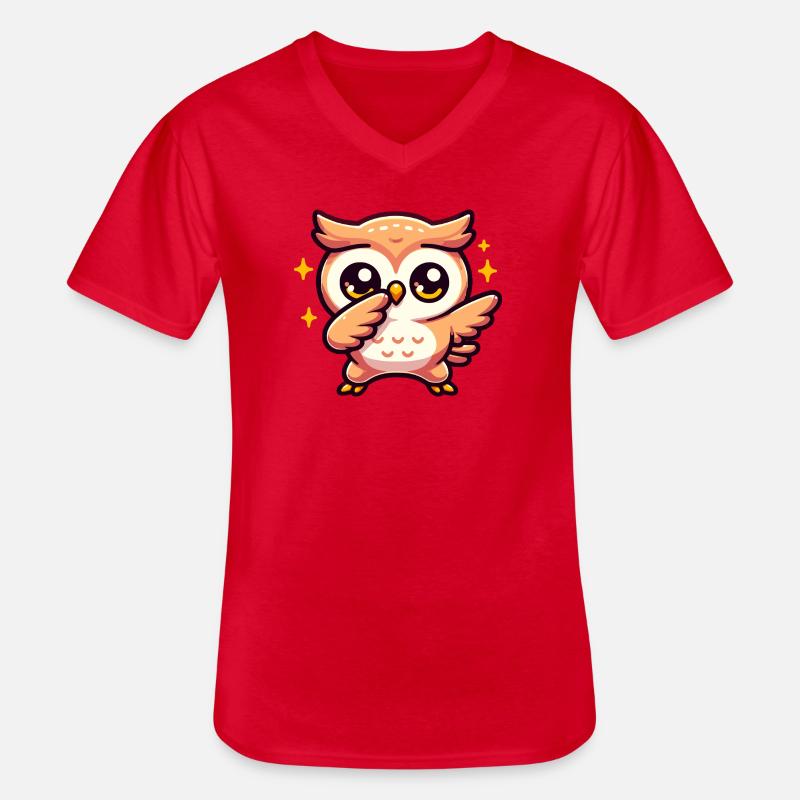 Dabbing Cartoon Eule - Männer-T-Shirt mit V-Ausschnitt - Rot