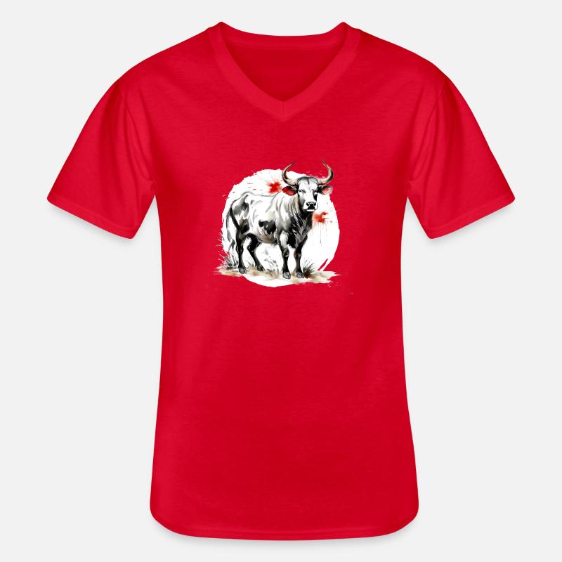 Chinesisches Sternzeichen Büffel - Männer-T-Shirt mit V-Ausschnitt - Rot