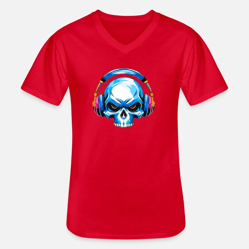 Skull mit kopfhörer - Männer-T-Shirt mit V-Ausschnitt - Rot
