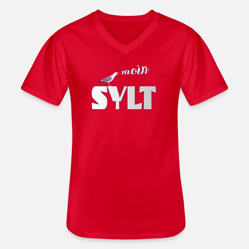 Sylt Möwe & Moin Design - Männer-T-Shirt mit V-Ausschnitt - Rot