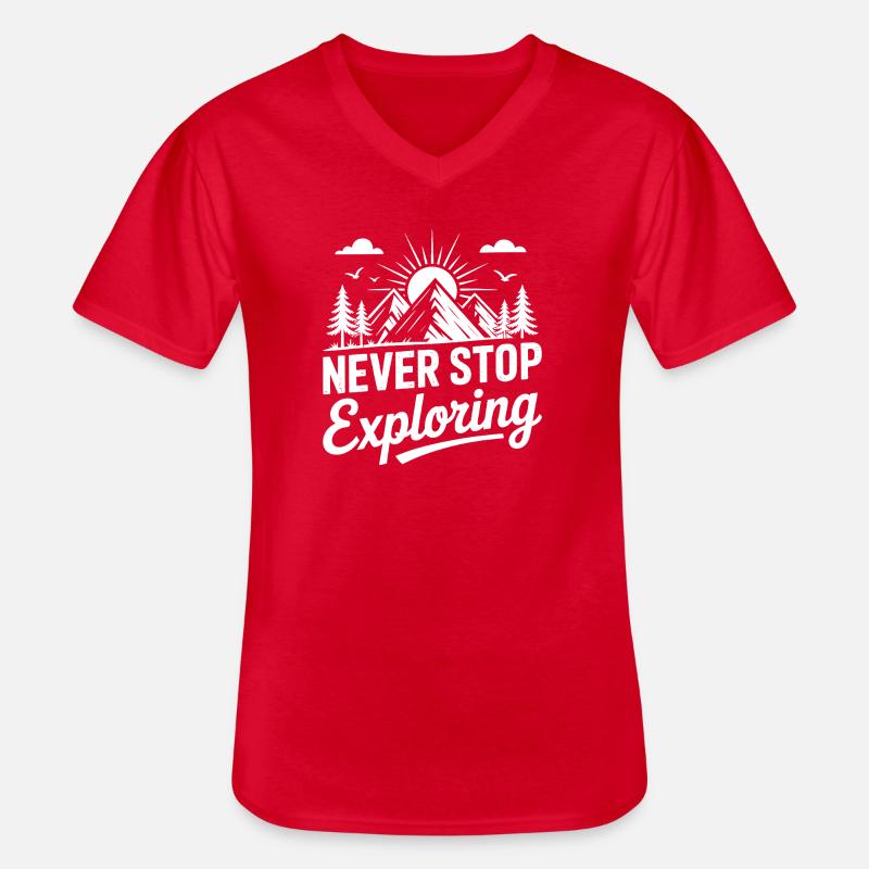 Mountains - Never Stop Exploring - Men's V-Neck T-Shirt - red