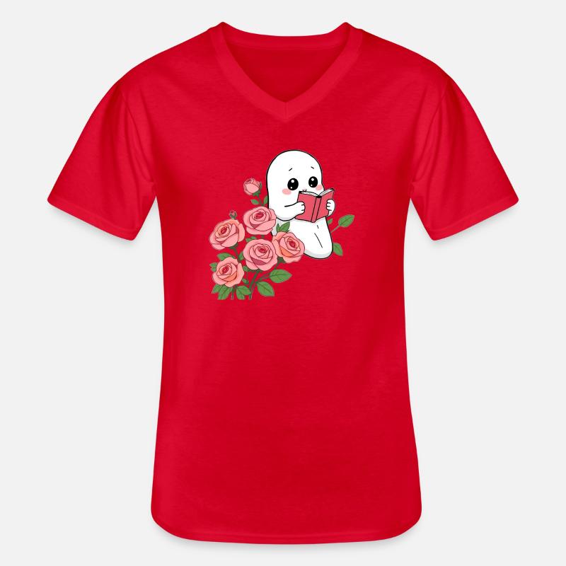 Gespenst liest ein Buch - Männer-T-Shirt mit V-Ausschnitt - Rot
