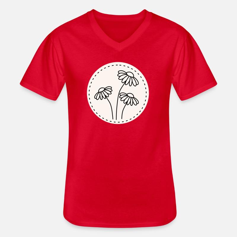 Gänseblümchen Line Art – Blumen Motiv Kreis - Männer-T-Shirt mit V-Ausschnitt - Rot