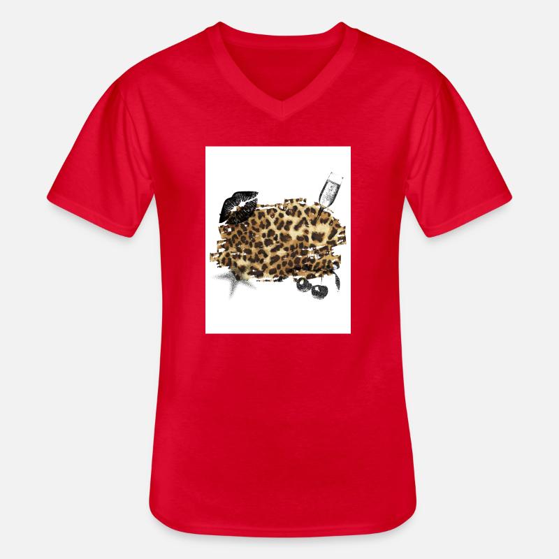 Leopard - Männer-T-Shirt mit V-Ausschnitt - Rot