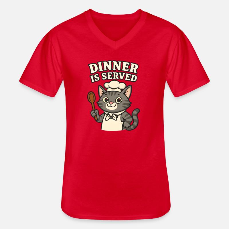  Koch-Katze – Dinner is Served - Männer-T-Shirt mit V-Ausschnitt - Rot