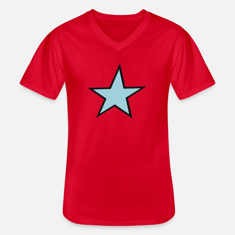 Heller blauer Stern mit schwarzem Rand - Männer-T-Shirt mit V-Ausschnitt - Rot