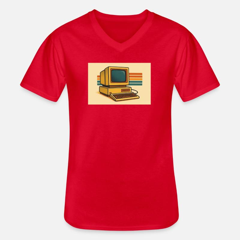 Retro Computer 80er - Männer-T-Shirt mit V-Ausschnitt - Rot