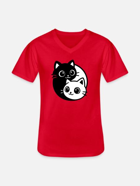 Ying Yang Cat Portrait - Men's V-Neck T-Shirt - red