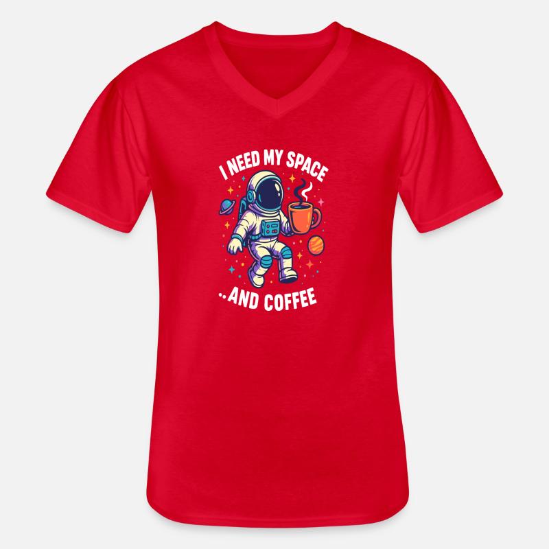 Astronaut mit Kaffee - Männer-T-Shirt mit V-Ausschnitt - Rot