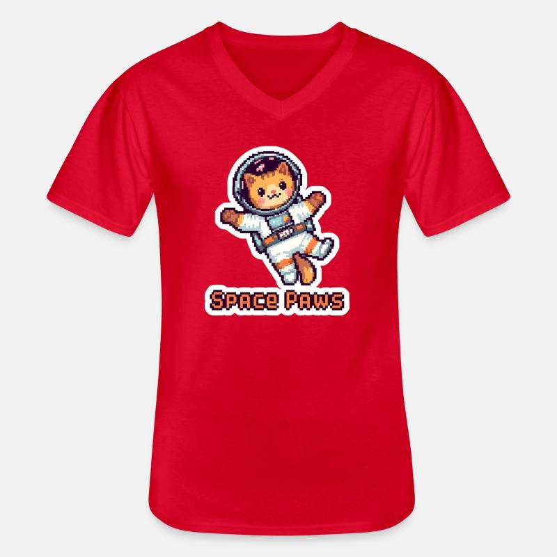 Space Paws – Pixel Cat Astronaut Sticker - Männer-T-Shirt mit V-Ausschnitt - Rot