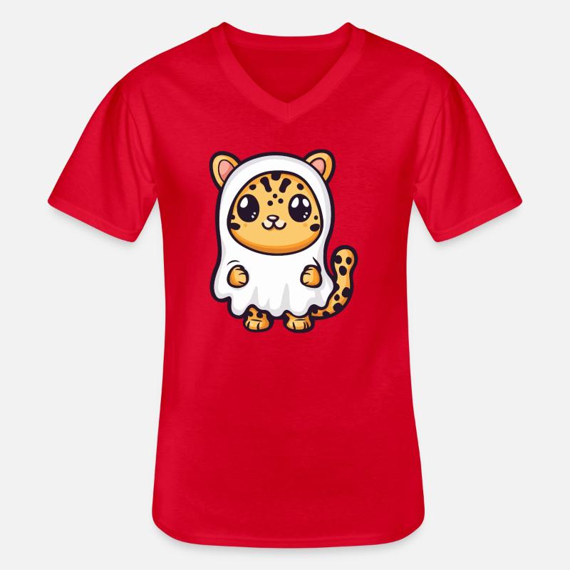 Leopard Halloween Geist - Männer-T-Shirt mit V-Ausschnitt - Rot