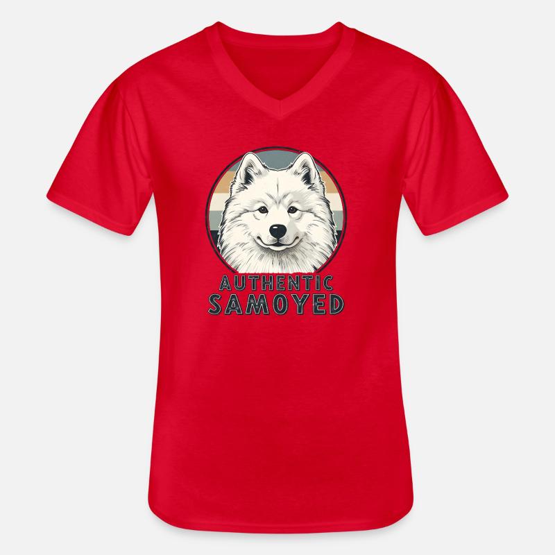 Authentic Samoyed Lächeln Retro Hund - Männer-T-Shirt mit V-Ausschnitt - Rot