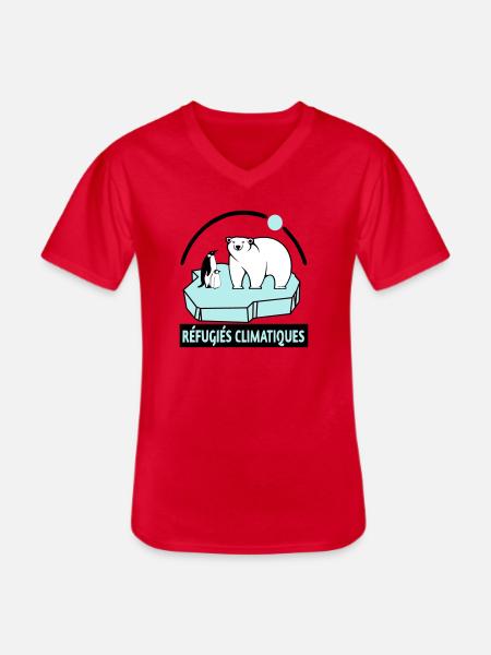 Réfugiés climatiques - T-shirt col V Homme - rouge