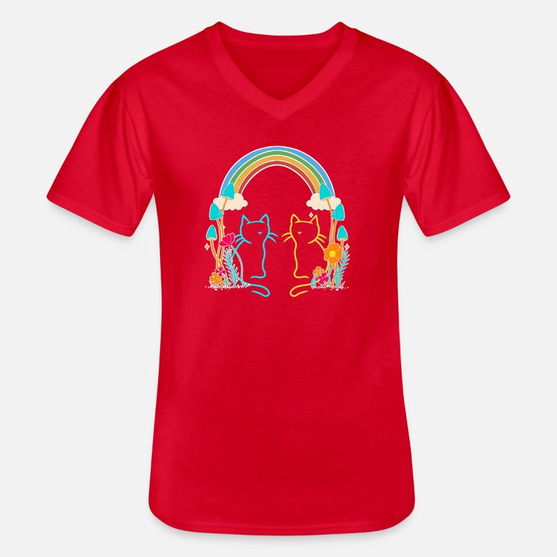 Regenbogen Retro Katzen Kinder - Männer-T-Shirt mit V-Ausschnitt - Rot