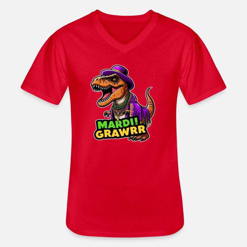 T Rex Karneval Mardi Gras - Männer-T-Shirt mit V-Ausschnitt - Rot