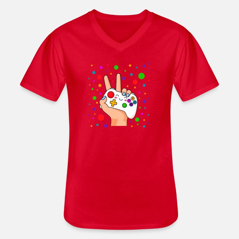 Peace-Zeichen-Controller Pop - Männer-T-Shirt mit V-Ausschnitt - Rot