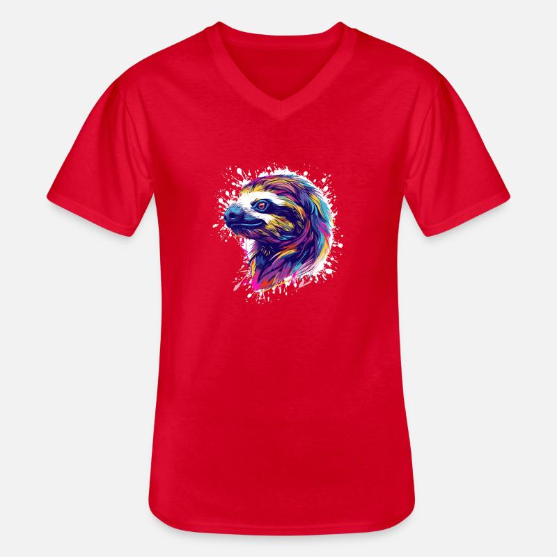 Faultier Sloth Splatter - Männer-T-Shirt mit V-Ausschnitt - Rot