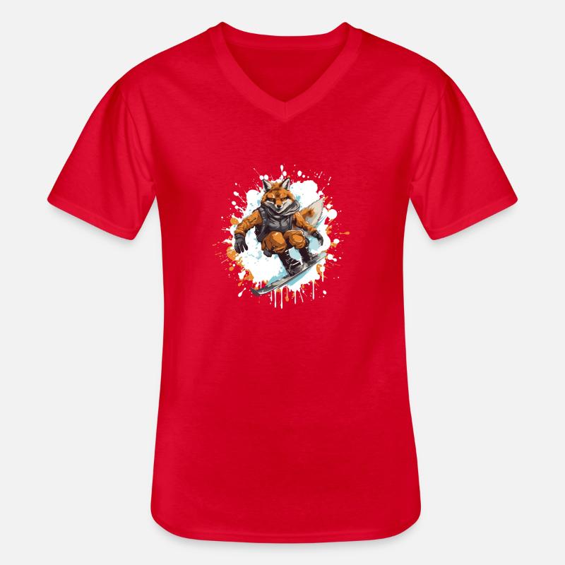 Fuchs Snowboard - Männer-T-Shirt mit V-Ausschnitt - Rot