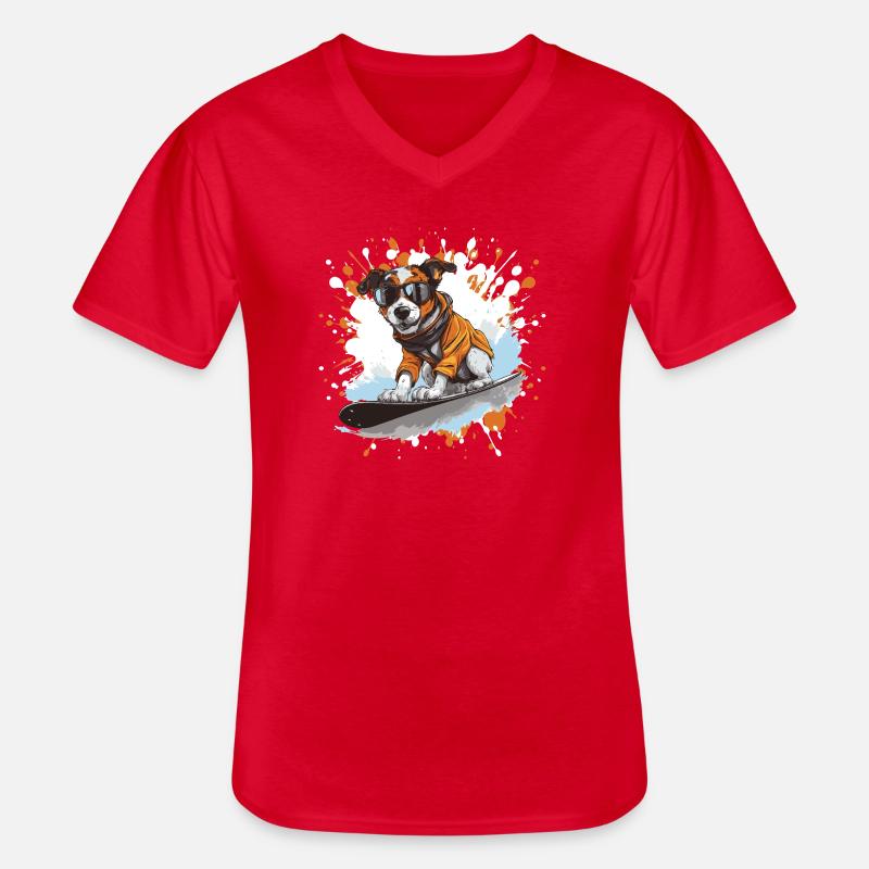 Jack Russel Terrier Hund Snowboard - Männer-T-Shirt mit V-Ausschnitt - Rot