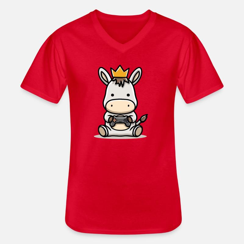 Gamer Esel mit controller Krone - Männer-T-Shirt mit V-Ausschnitt - Rot