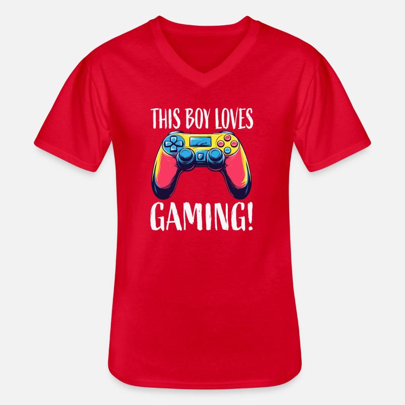Junge liebt Gaming Controller - Männer-T-Shirt mit V-Ausschnitt - Rot
