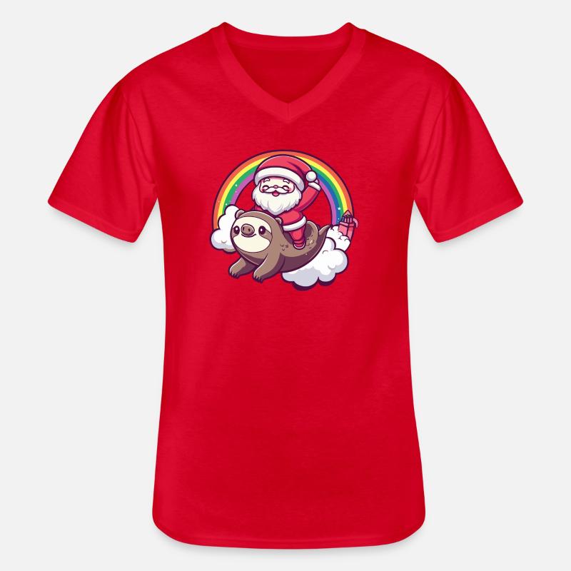 Faultier Weihnachtsmann Weihnachten - Männer-T-Shirt mit V-Ausschnitt - Rot